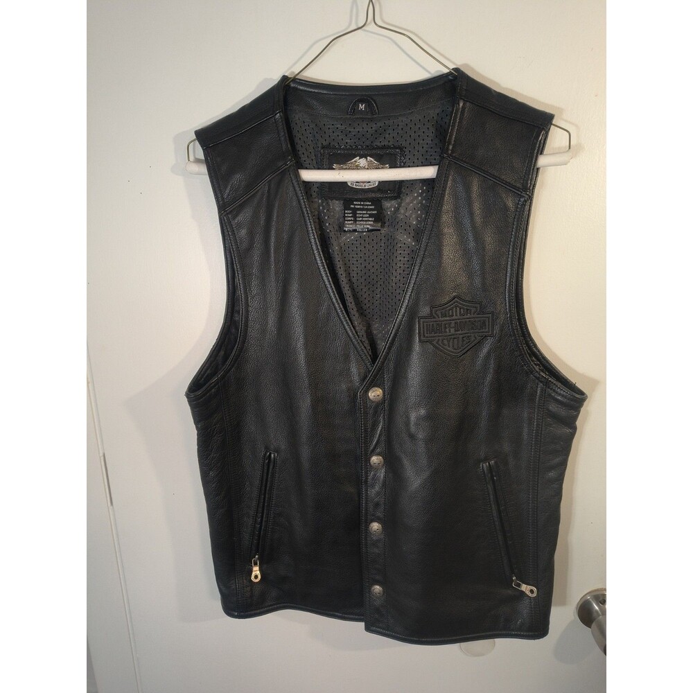 Harley-Davidson Men's Willie G Skull Reflective Leather Riding Vest M Black